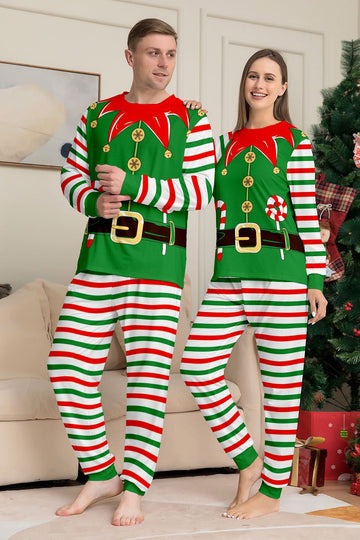Ensemble de pyjama assorti familial de Noël imprimé rayures horizontales vertes